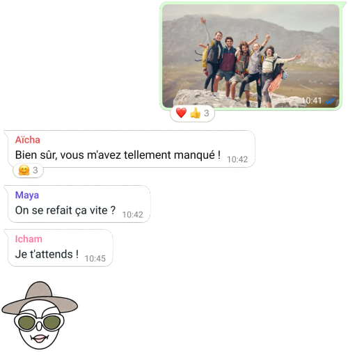 capture d’écran de la fonctionnalité de conversation de groupe whatsapp montrant un échange avec une photo et des messages