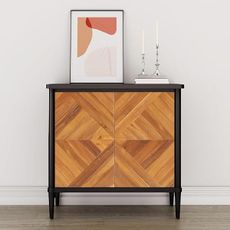 Howizz Lenia Solid Wood Storage Cabinet with Diamond Pattern Doors, Rustic Farmhouse Accent Cabinet for Living Room, or Entryway, Easy Assembly, Teak Brown