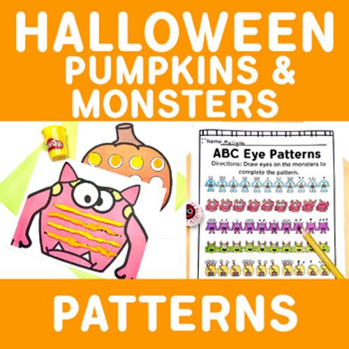 Preview of Halloween Pumpkins and Monsters - Preschool & Kindergarten Patterns Worksheets &
