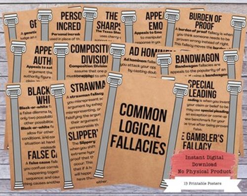 Logical Fallacies Printable Poster Set, Fallacies Posters, Debate Coach, Debate Posters, Public Speaking Posters, Writing Teacher