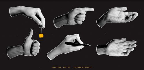 复古波普艺术风格的手部半色调图像集图片下载
