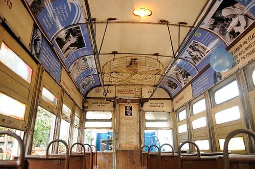 The tram decorated with Saint Mother Teresa’s pictures, posters, texts to mark canonization of Mother Teresa in front of Mother House, on September...