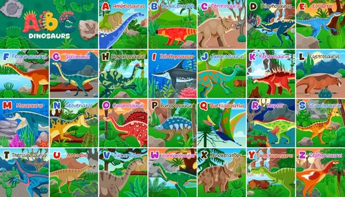 Prehistoric dinosaurs kids dino cartoon alphabet Vector Image