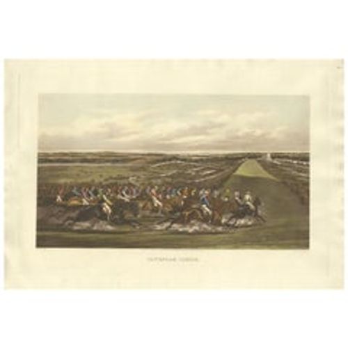 Antique Horse Racing Print 'Tattenham Corner' in England, circa 1900