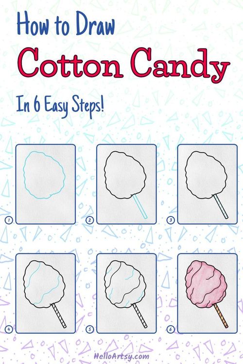 How to Draw Cotton Candy - Easy 6 Step Lesson