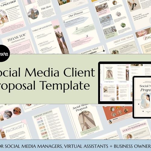 Editable Social Media Manager Proposal Canva Template | Freelance VA Templates, New Client Outreach Template, Digital Marketing Proposal