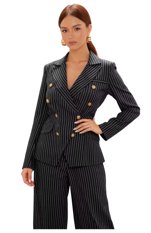 UpQuire Pinstripe Pant Suits for Women 2 Piece Double Breasted Womens Suit Dressy Tuxedo for Work Professional