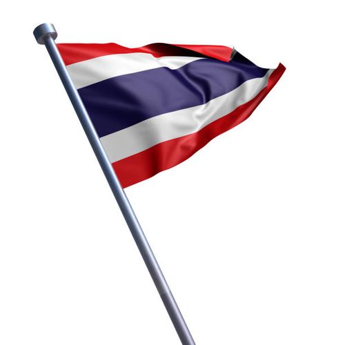 Flag of Thailand isolated on white Flag of the Kingdom of Thailand on modern metal flagpole. thailand-flag stock pictures, royalty-free photos & images