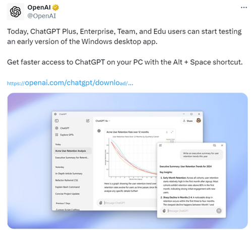 OpenAI宣布推出 Windows 版 ChatGPT（附下载地址）