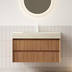 RAINLUX 36" Bathroom Vanity with Sink, Modern Bathroom Floating Vanity with Travertine-Pattern Sintered Stone Top & Ceramic Undermount Basin, Pre-Assembled W/2 Drawers, Espresso