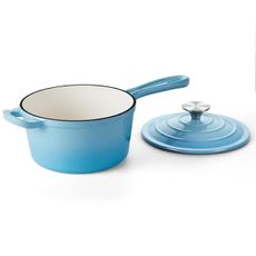 Onader 1 Quart Saucepan, Enameled Cast Iron Sauce Pan Pot, Small Kitchen Pot for Cooking with Lid, Enamel Dutch Oven Nonstick – Lake Blue