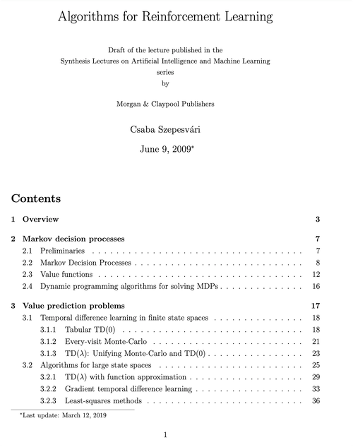 【强化学习算法笔记，98页pdf】Algorithms for Reinforcement Learning