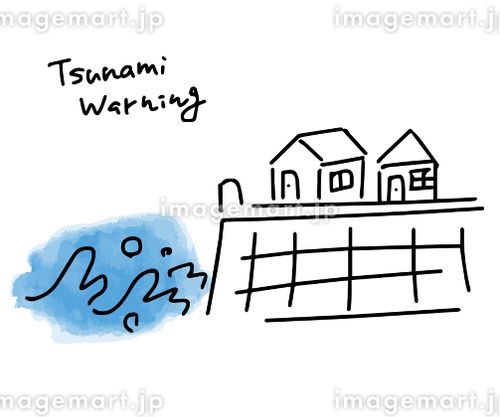 水害注意のシンプルイラスト シンプルタッチ,ビッグウェーブ,ラインアートのイラスト素材