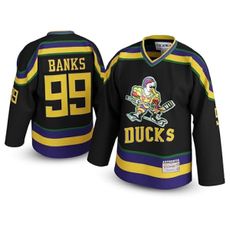 UNLC Banks #99 Mighty Ducks Hockey Jersey – Stitched Letters & Numbers, Authentic Apparel, Breathable Polyester, Black, Large