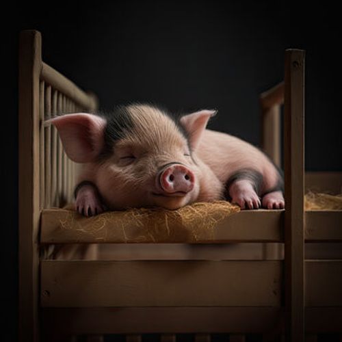 Sleeping Pig in a crib