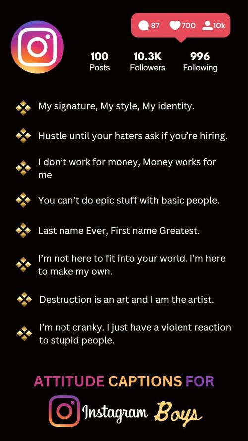 Attitude captions for boys for Instagram