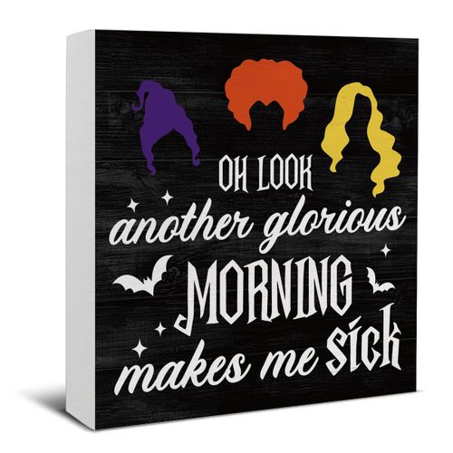 Witches Decor Novelty Halloween Decorations Home Office Wooden Sign for Desk Table Shelf 5 x 5 Inches Fall Decor