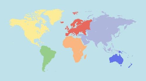 Colorful World Continent Map. Africa America Asia Australia Europe Continents vector