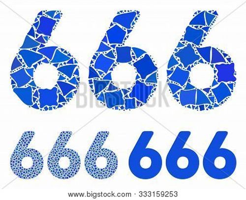 666 Digits Text Composition Of Irregular Pieces In Variable Sizes And Color Tinges, Based On 666 Dig
