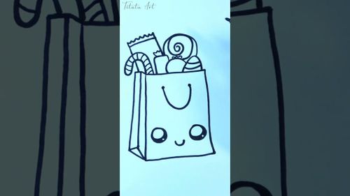 a drawing of a shopping bag with candy in it