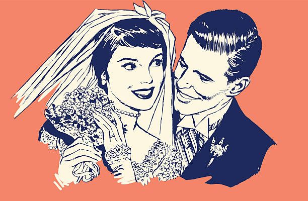 newlyweds - vintage bride stock illustrations