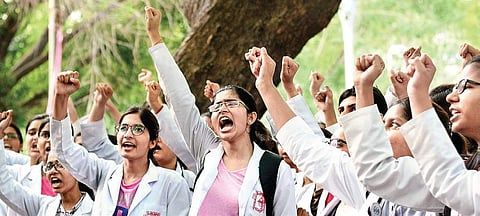 Image of Medical students protest used for representational purpose only. (Photo  | Naveen Kumar/EPS)