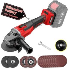 Brushless Angle Grinder for Milwaukee M18 Battery, 4-1/2" Cordless Small Angle Grinder w/Auxiliary Handle, 10 Sandpapers, 2 Cutting & 2 Grinding Wheels, Pin Wrench, Lock-on Slide Switch for Polishing