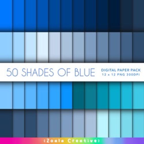 50 Shades of Blue 12 x 12 Digital Paper - Instant Download Bundle for Solid Colour Backgrounds, Scrapbooking - Pastel, Navy, Soft Baby Blues