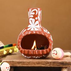 DoubleFill Mexican Terracotta Decor Palo Santo Holder Burner Handmade Mini Chimenea Incense Dish Sage Texture Stand for Palo Santo Sticks for Altar and Negative Cleansing Meditation Decor