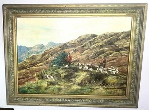 McMichael 1973 Saffron Walden, Essex Fox Hunt mountains oil painting Dogs orig. - Image 1 of 4