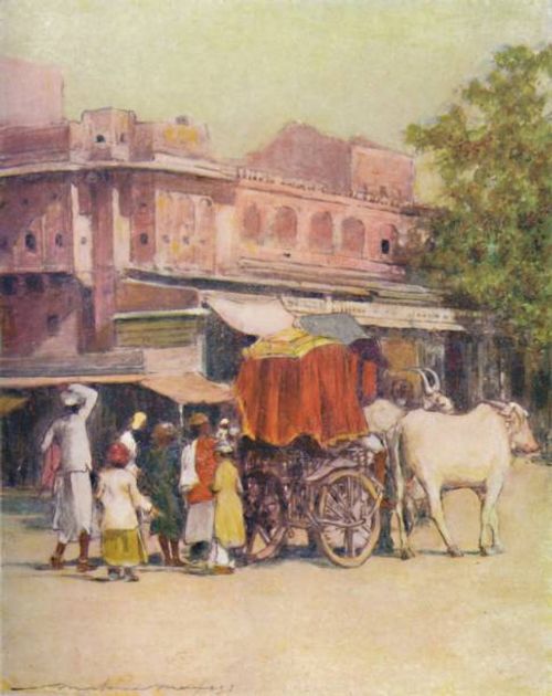 Native Bullock-cart', 1905. From India, by Mortimer Menpes. Text by Flora A. Steel. [Adam & Charles Black, London, 1905]. Artist Mortimer Luddington...