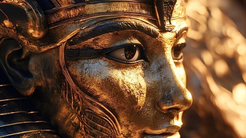 Golden statue of an ancient egyptian pharaoh wearing a nemes headdress, a symbol of royal power and authority, evokes the grandeur and mystique of ancient egypt. Egyptian pharaoh pictures stock images, royalty-free photos and pictures