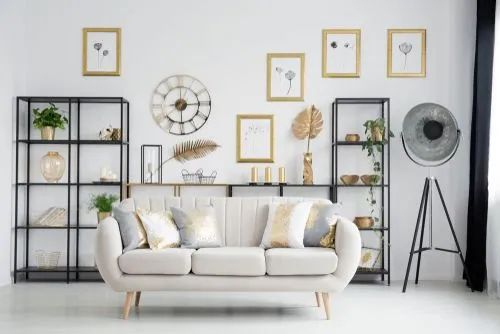 White and Gold Modern Two Colour Combination for Living Room