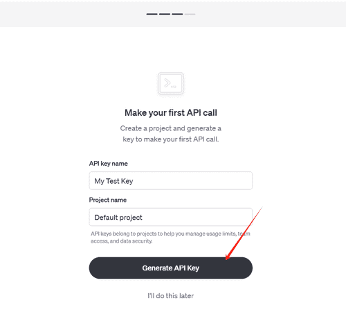 生成 API，直接点击Generate APl Key