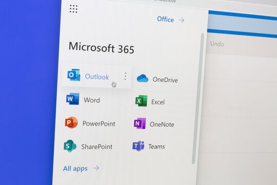 Ostersund, Sweden - Mars 16, 2021: Microsoft 365 web apps on a computer screen. Microsoft Office is an office suite created by Microsoft.